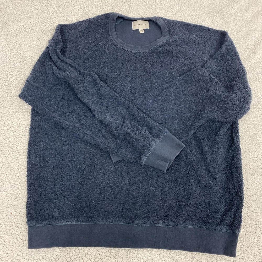 Club Monaco Womens Navy Blue Fleece Raglan Crewneck Sweatshirt Large